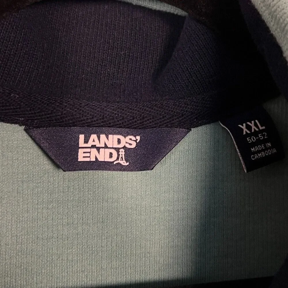 Lands’ End Teal Quarter Zip Mens Pullover Sweatshirt Preppy Minimalist Size‎ XXL